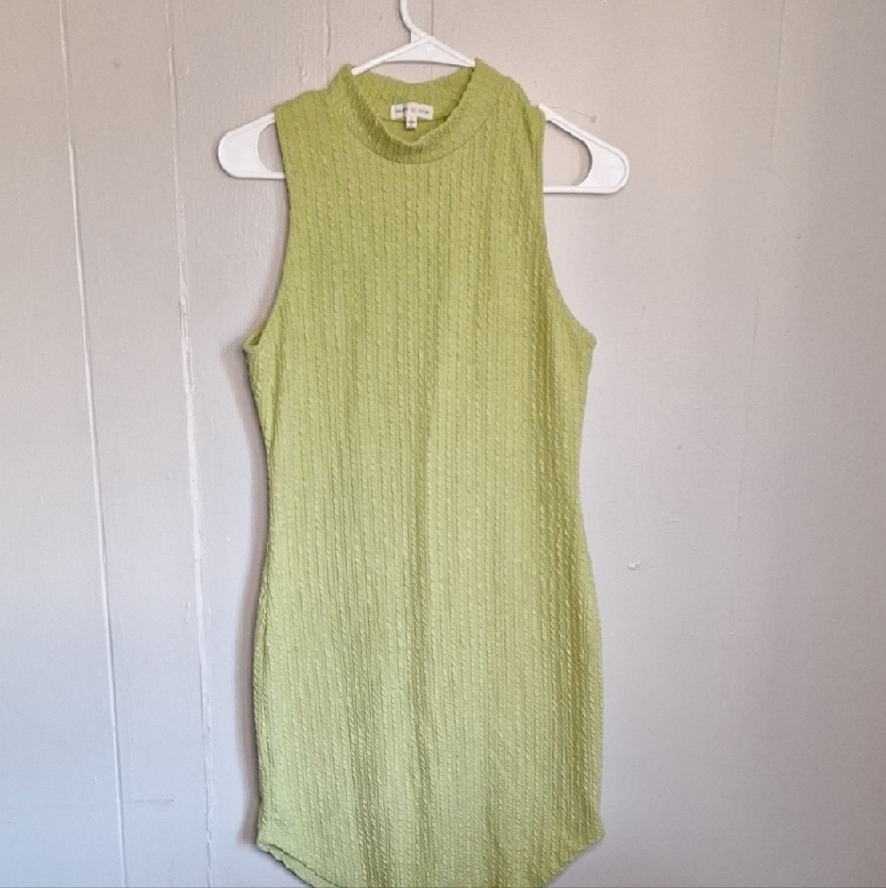 Heart Hips Green Ribbed Mock Neck Mini Dress